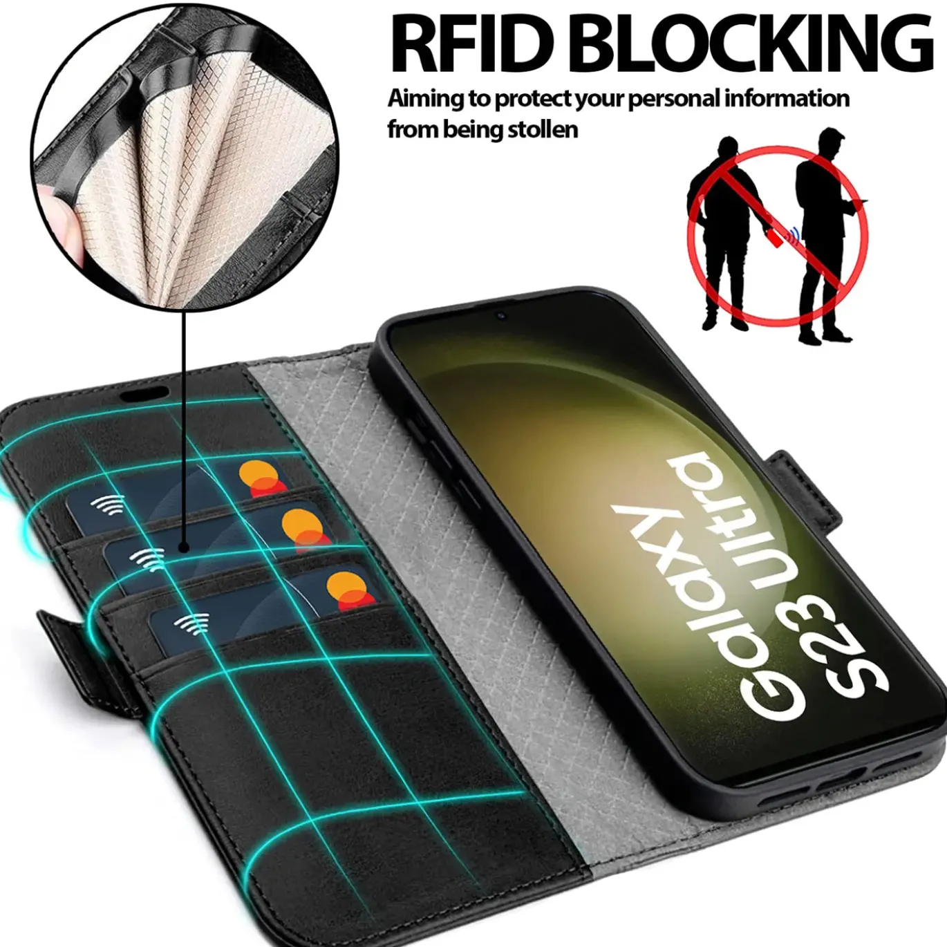 Samsung Galaxy S23 Ultra - Robuste Klapphülle mit RFID Block