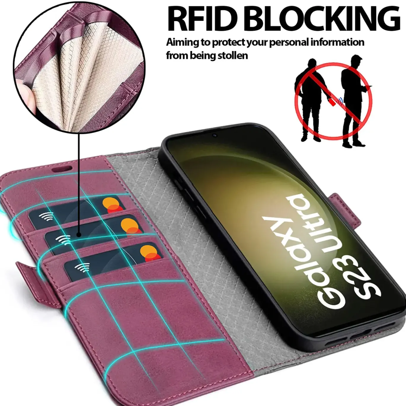Samsung Galaxy S23 Ultra - Robuste Klapphülle mit RFID Block