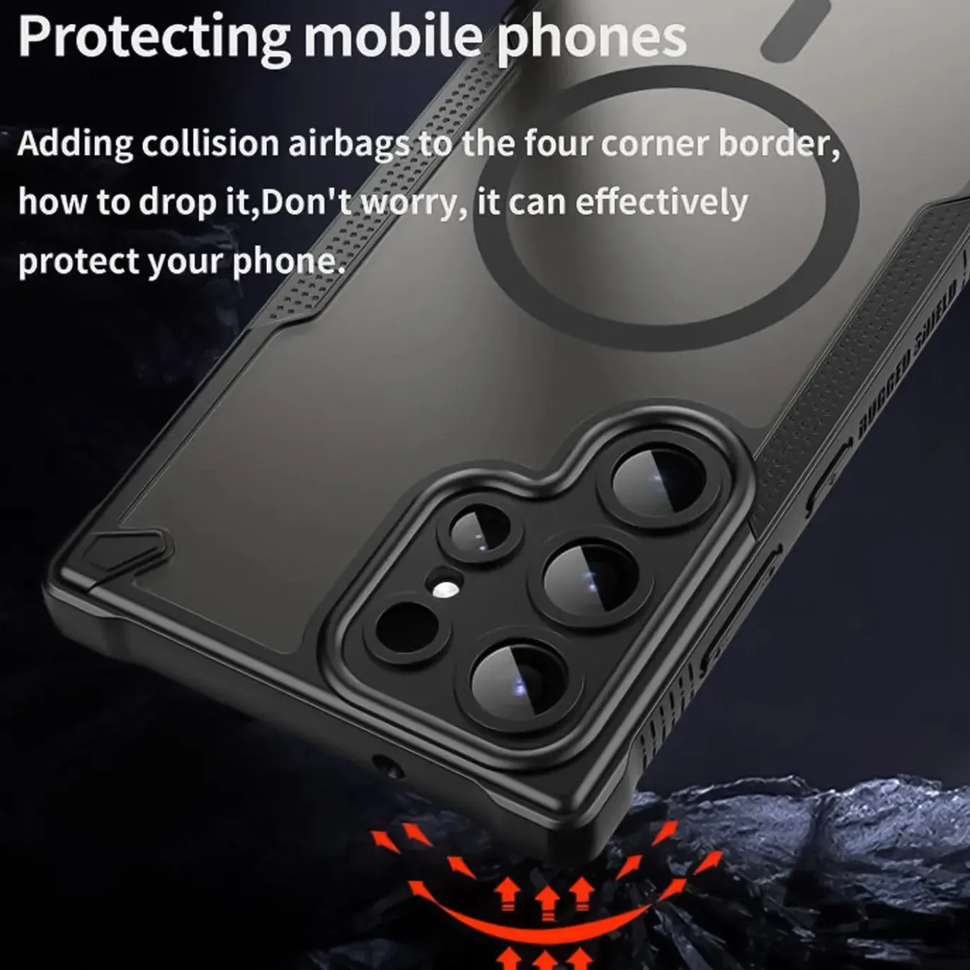 Samsung Galaxy S22 Ultra - Stoßfestes MagSafe Case in Schwarz mit halbtransparenter Rückseite