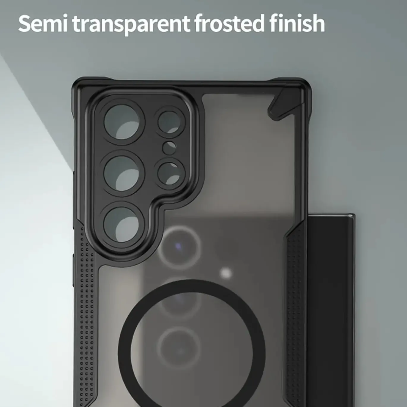 Samsung Galaxy S22 Ultra - Stoßfestes MagSafe Case in Schwarz mit halbtransparenter Rückseite