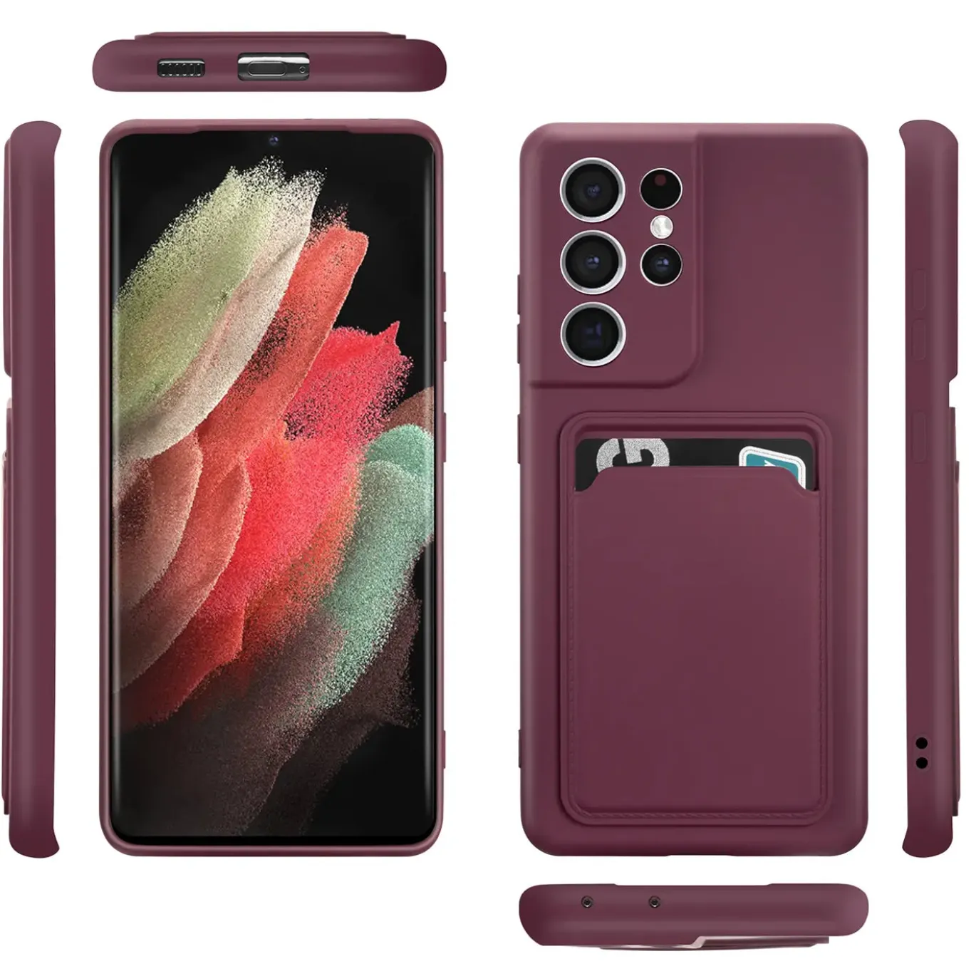 Samsung Galaxy S21 Ultra - Silikonhülle mit Kartenfach & Kameraschutz