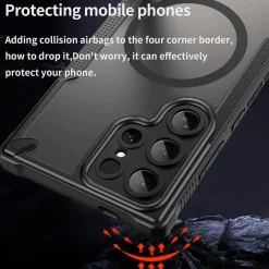 Samsung Galaxy S24 Ultra - Stoßfestes MagSafe Case in Schwarz mit halbtransparenter Rückseite