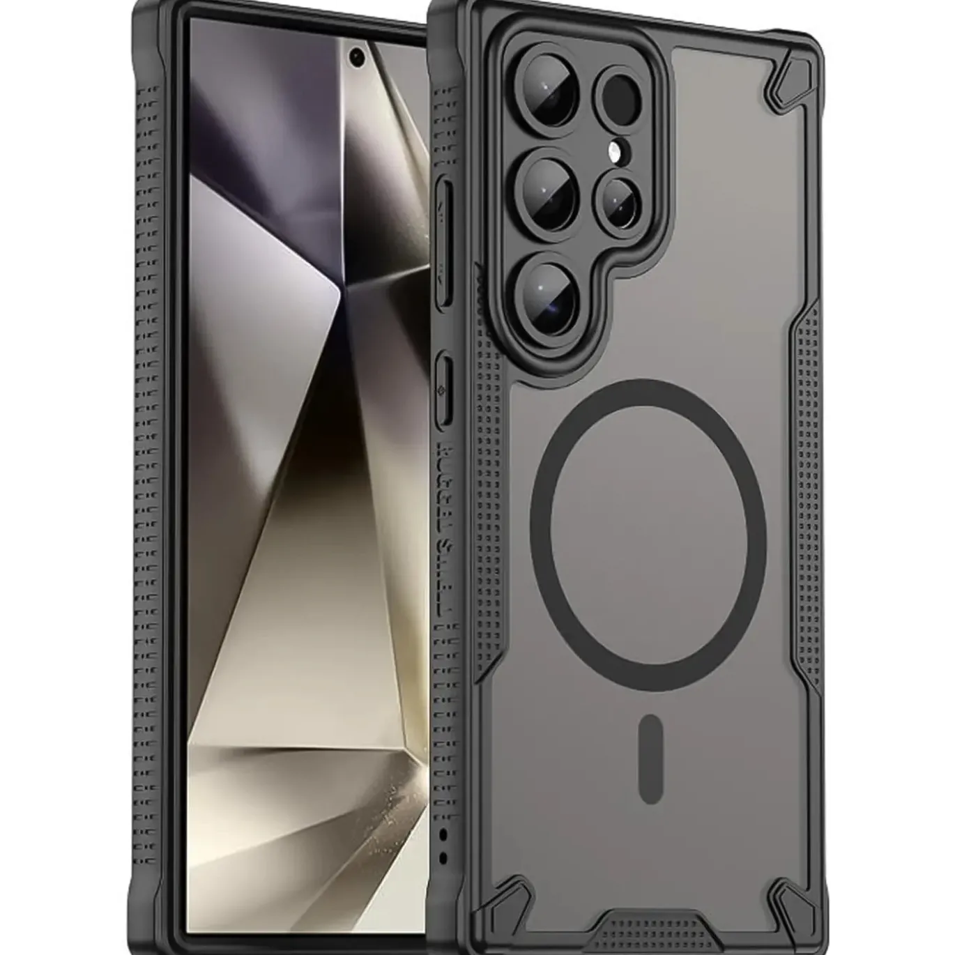 Samsung Galaxy S24 Ultra - Stoßfestes MagSafe Case in Schwarz mit halbtransparenter Rückseite