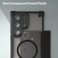 Samsung Galaxy S23 Ultra - Stoßfestes MagSafe Case in Schwarz mit halbtransparenter Rückseite