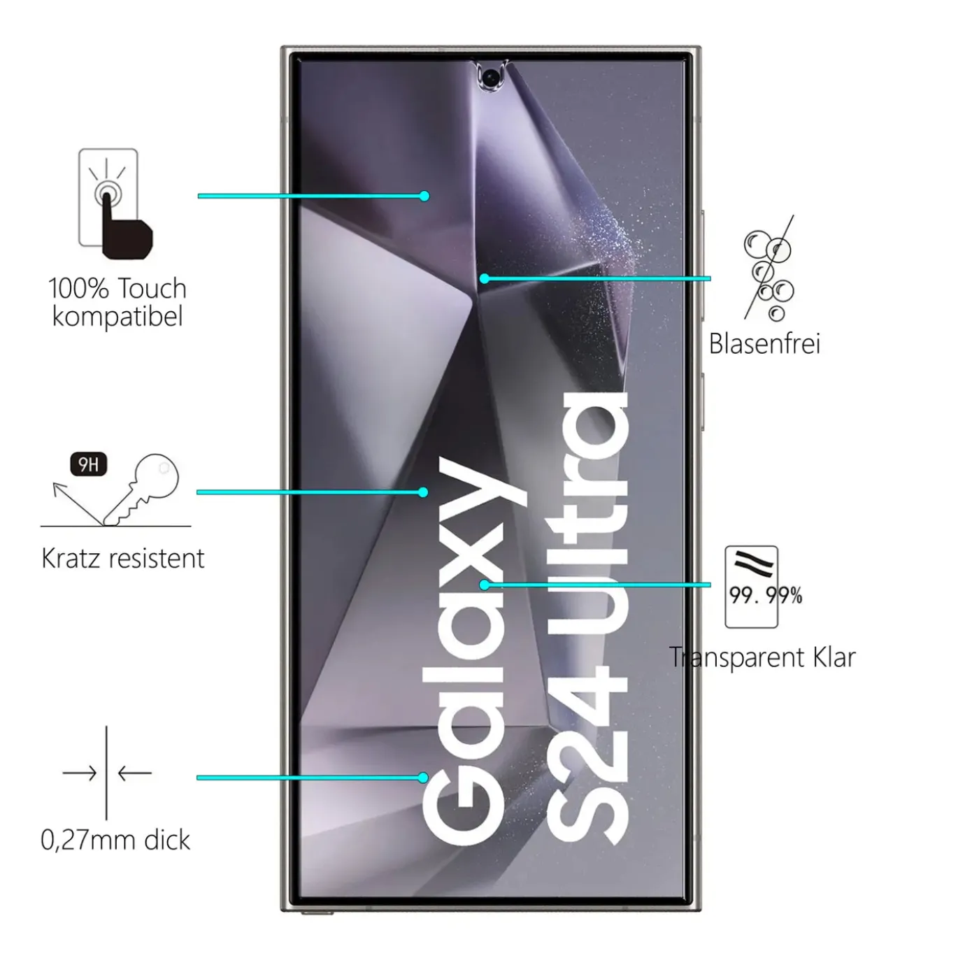 Samsung Galaxy S24 Ultra - 2x 9H Panzer Glasfolie, Displayfolie