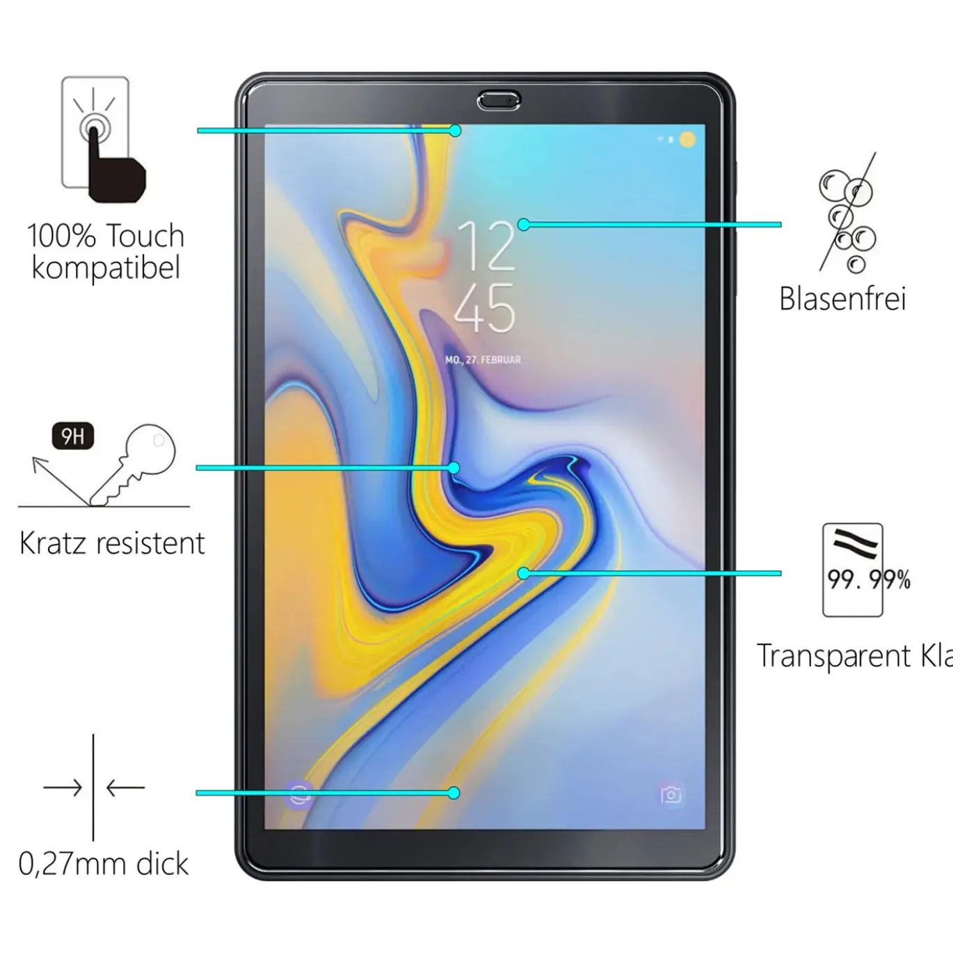 Samsung Galaxy Tab A 10.5 2018 - Panzerglas gehärtet für Display
