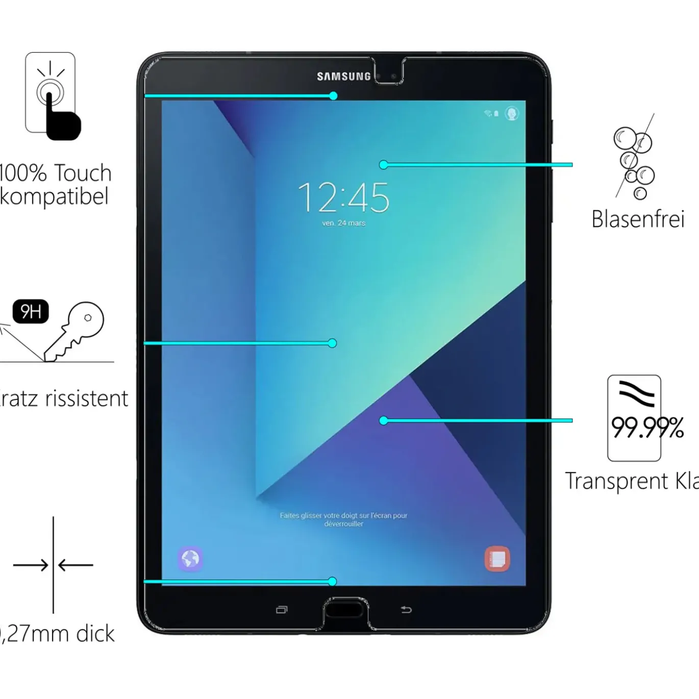 Samsung Galaxy Tab S2 9.7 - Panzerglas gehärtet für Display