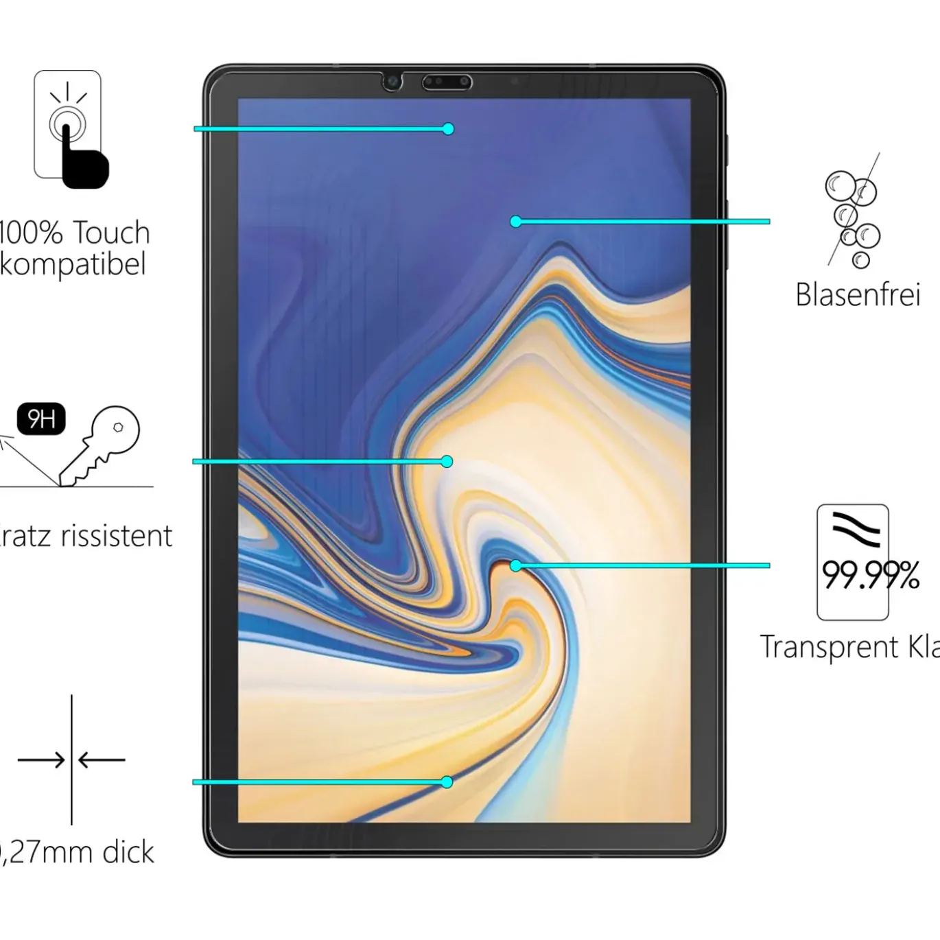 Samsung Galaxy Tab S4 10.5 - Panzerglas gehärtet für Display