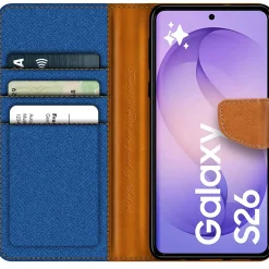 Textil Klapphülle für Samsung Galaxy S26 - Case im Jeanslook mit Kartenfächern