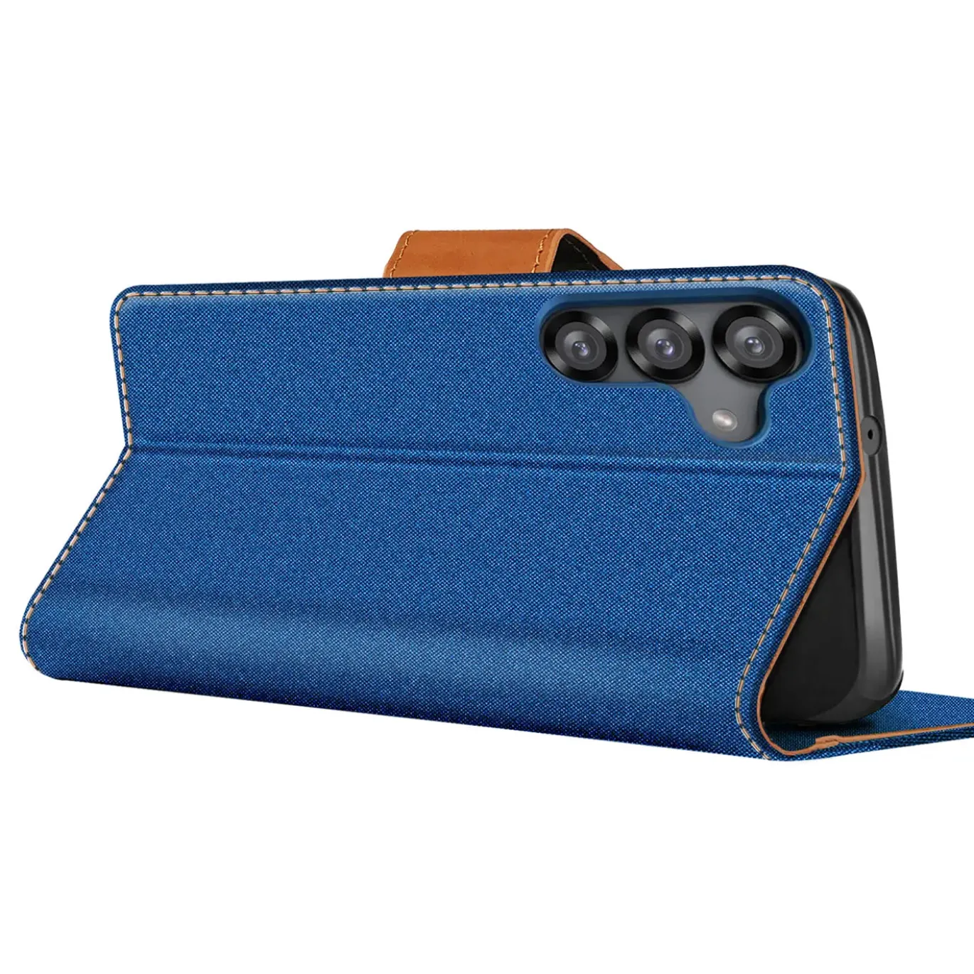 Textil Klapphülle für Samsung Galaxy S26 - Case im Jeanslook mit Kartenfächern