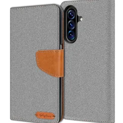 Textil Klapphülle für Samsung Galaxy A27 5G - Case im Jeanslook mit Kartenfächern