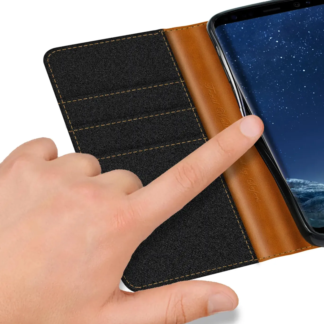 Textil Klapphülle für Samsung Galaxy S8 - Case im Jeanslook mit Kartenfächern