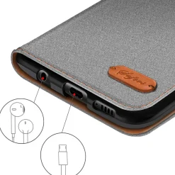 Textil Klapphülle für Samsung Galaxy A57 5G - Case im Jeanslook mit Kartenfächern