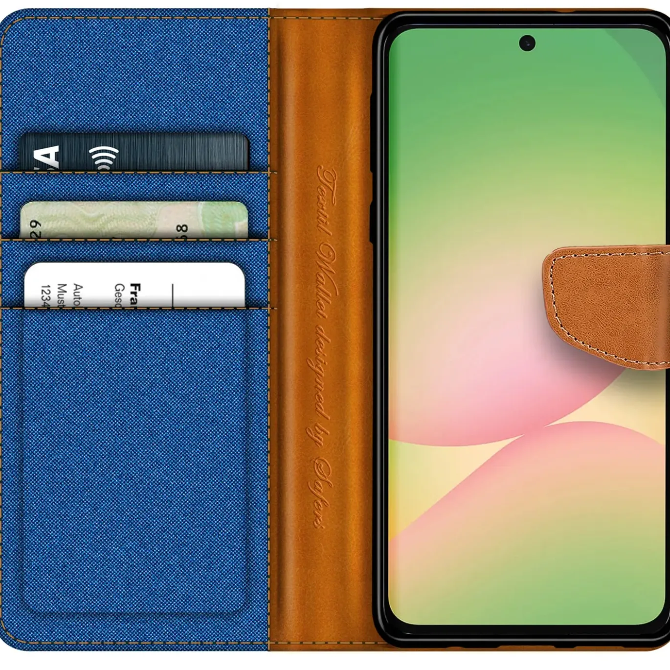 Textil Klapphülle für Samsung Galaxy A57 5G - Case im Jeanslook mit Kartenfächern