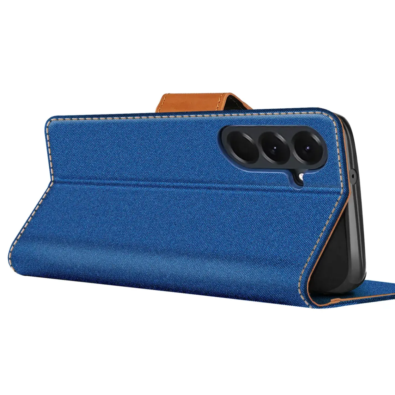 Textil Klapphülle für Samsung Galaxy A57 5G - Case im Jeanslook mit Kartenfächern
