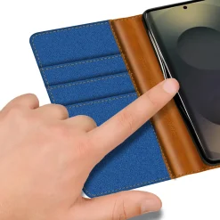 Textil Klapphülle für Samsung Galaxy S26 Ultra - Case im Jeanslook mit Kartenfächern