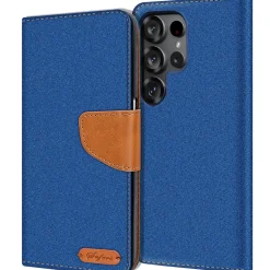 Textil Klapphülle für Samsung Galaxy S26 Ultra - Case im Jeanslook mit Kartenfächern