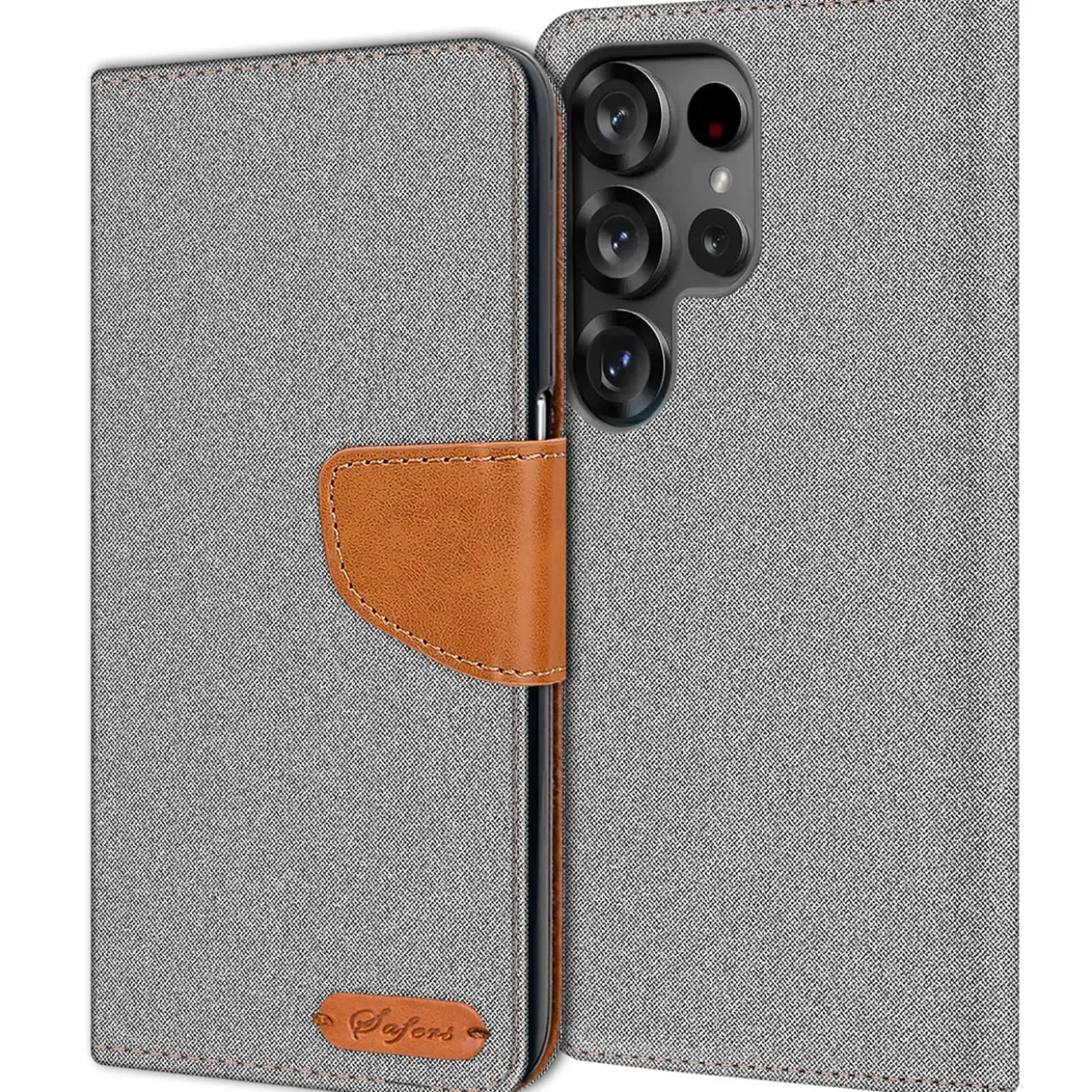 Textil Klapphülle für Samsung Galaxy S26 Ultra - Case im Jeanslook mit Kartenfächern