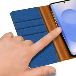 Textil Klapphülle für Samsung Galaxy S26 Plus - Case im Jeanslook mit Kartenfächern
