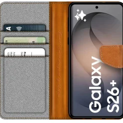 Textil Klapphülle für Samsung Galaxy S26 Plus - Case im Jeanslook mit Kartenfächern