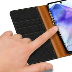 Textil Klapphülle für Samsung Galaxy A37 5G - Case im Jeanslook mit Kartenfächern