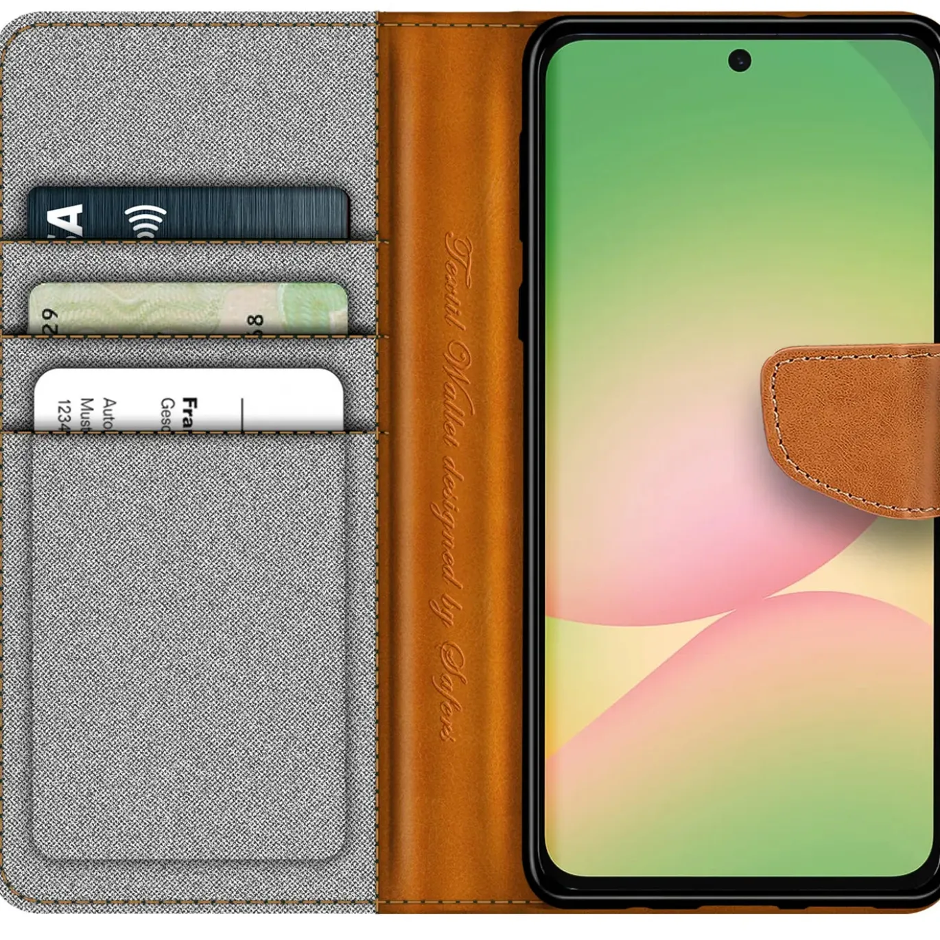 Textil Klapphülle für Samsung Galaxy A37 5G - Case im Jeanslook mit Kartenfächern