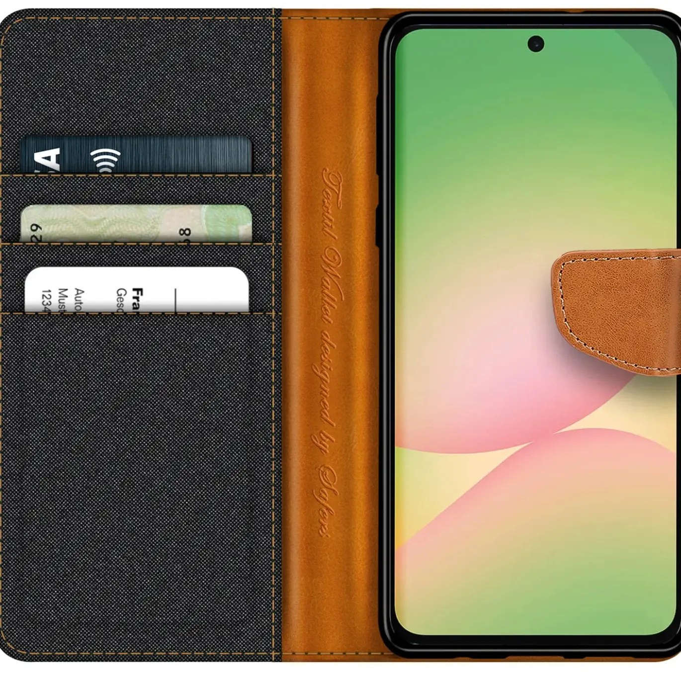 Textil Klapphülle für Samsung Galaxy A37 5G - Case im Jeanslook mit Kartenfächern