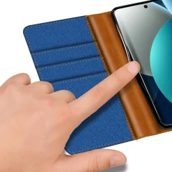 Textil Klapphülle für Xiaomi Redmi Note 15 Pro 4G - Case im Jeanslook mit Kartenfächern