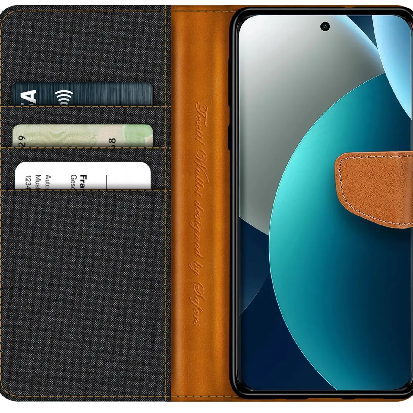 Textil Klapphülle für Xiaomi Redmi Note 15 Pro 4G - Case im Jeanslook mit Kartenfächern