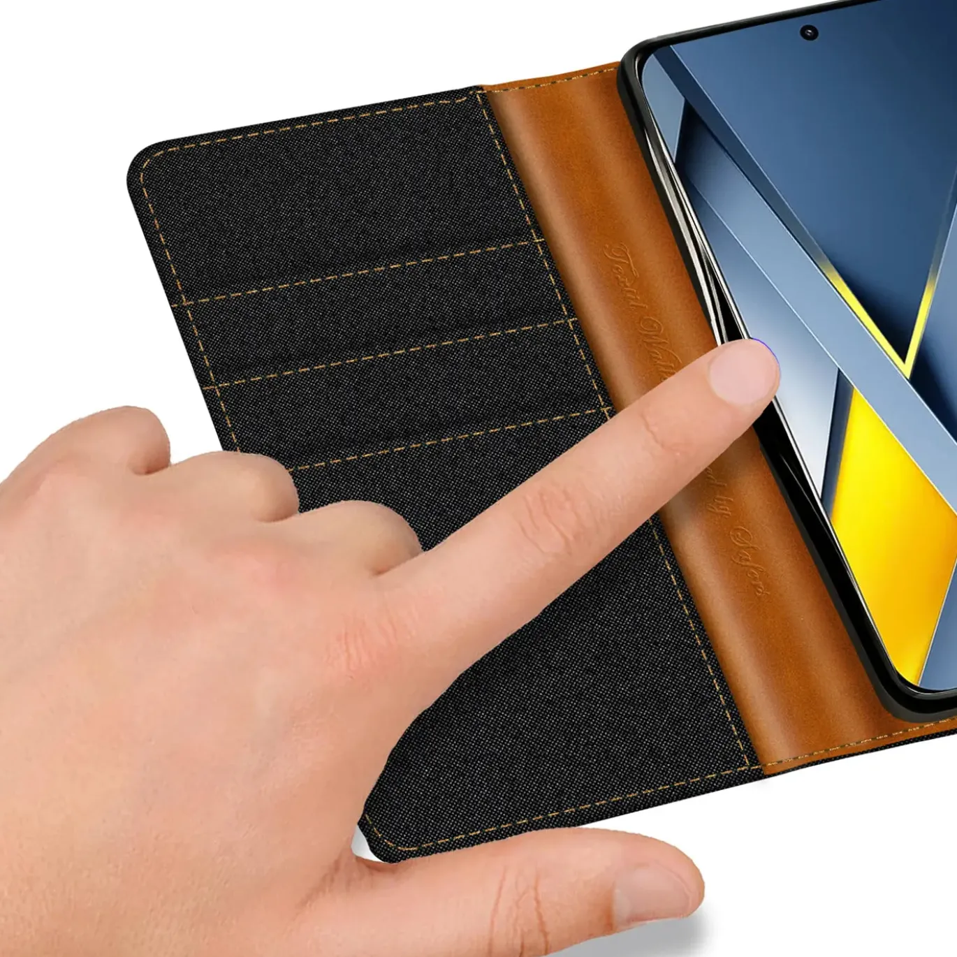 Textil Klapphülle für Xiaomi Poco F8 Ultra - Case im Jeanslook mit Kartenfächern