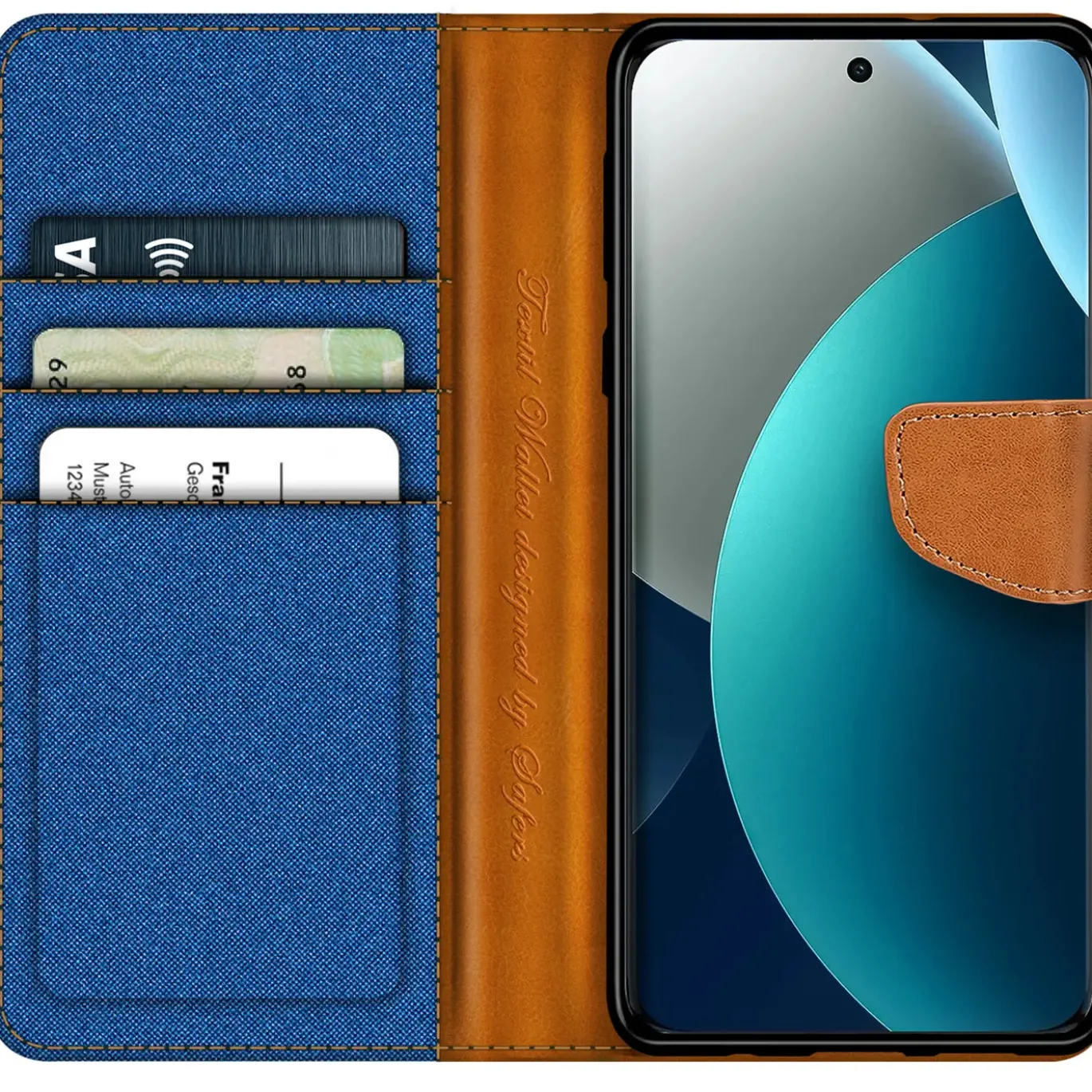Textil Klapphülle für Xiaomi Redmi Note 15 Pro 5G - Case im Jeanslook mit Kartenfächern