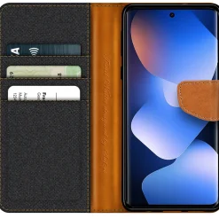 Textil Klapphülle für Xiaomi Redmi Note 15 5G - Case im Jeanslook mit Kartenfächern