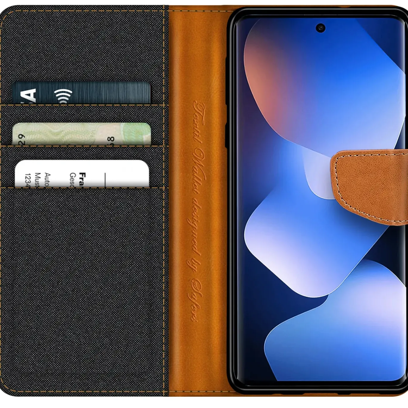 Textil Klapphülle für Xiaomi Redmi Note 15 5G - Case im Jeanslook mit Kartenfächern