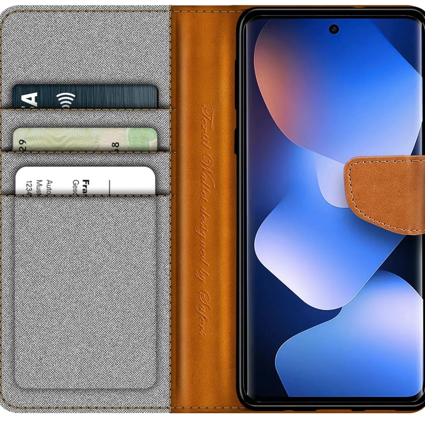 Textil Klapphülle für Xiaomi Redmi Note 15 5G - Case im Jeanslook mit Kartenfächern