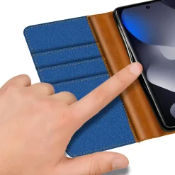 Textil Klapphülle für Xiaomi Redmi Note 15 5G - Case im Jeanslook mit Kartenfächern