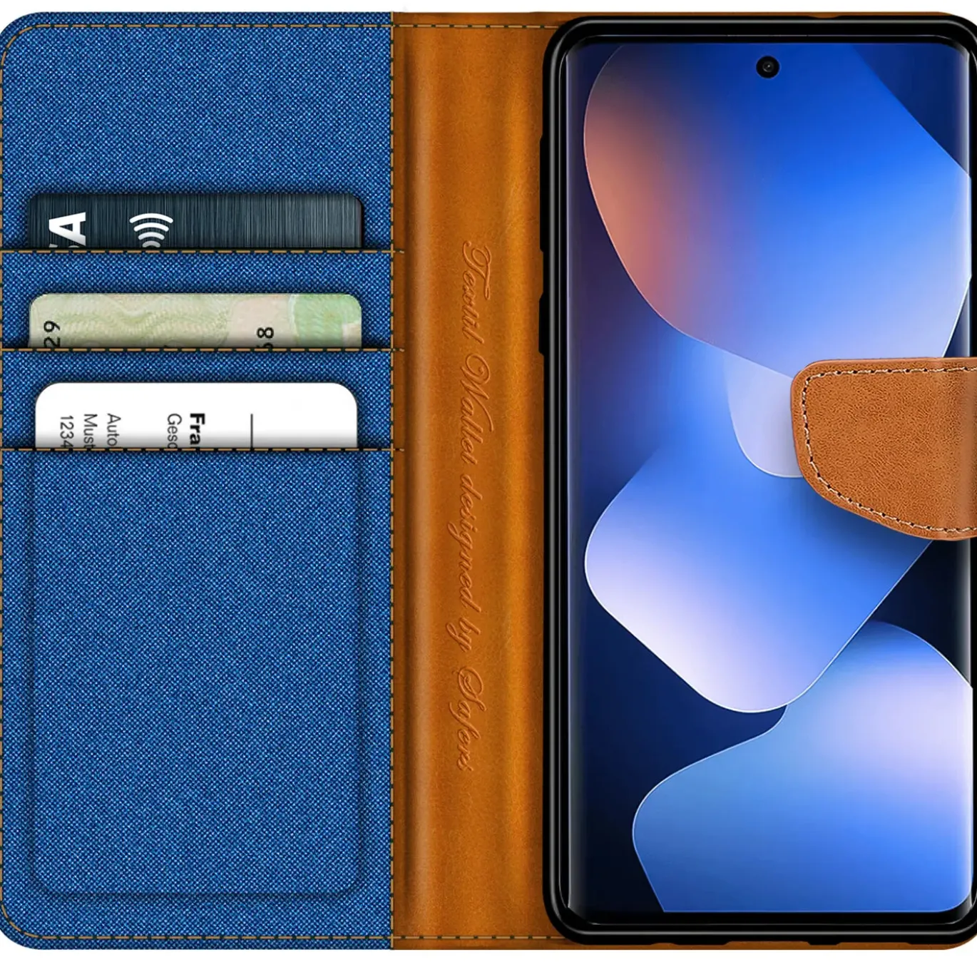 Textil Klapphülle für Xiaomi Redmi Note 15 5G - Case im Jeanslook mit Kartenfächern