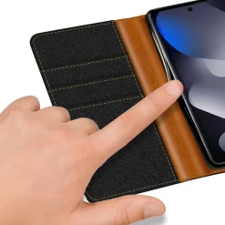 Textil Klapphülle für Xiaomi Redmi Note 15 5G - Case im Jeanslook mit Kartenfächern