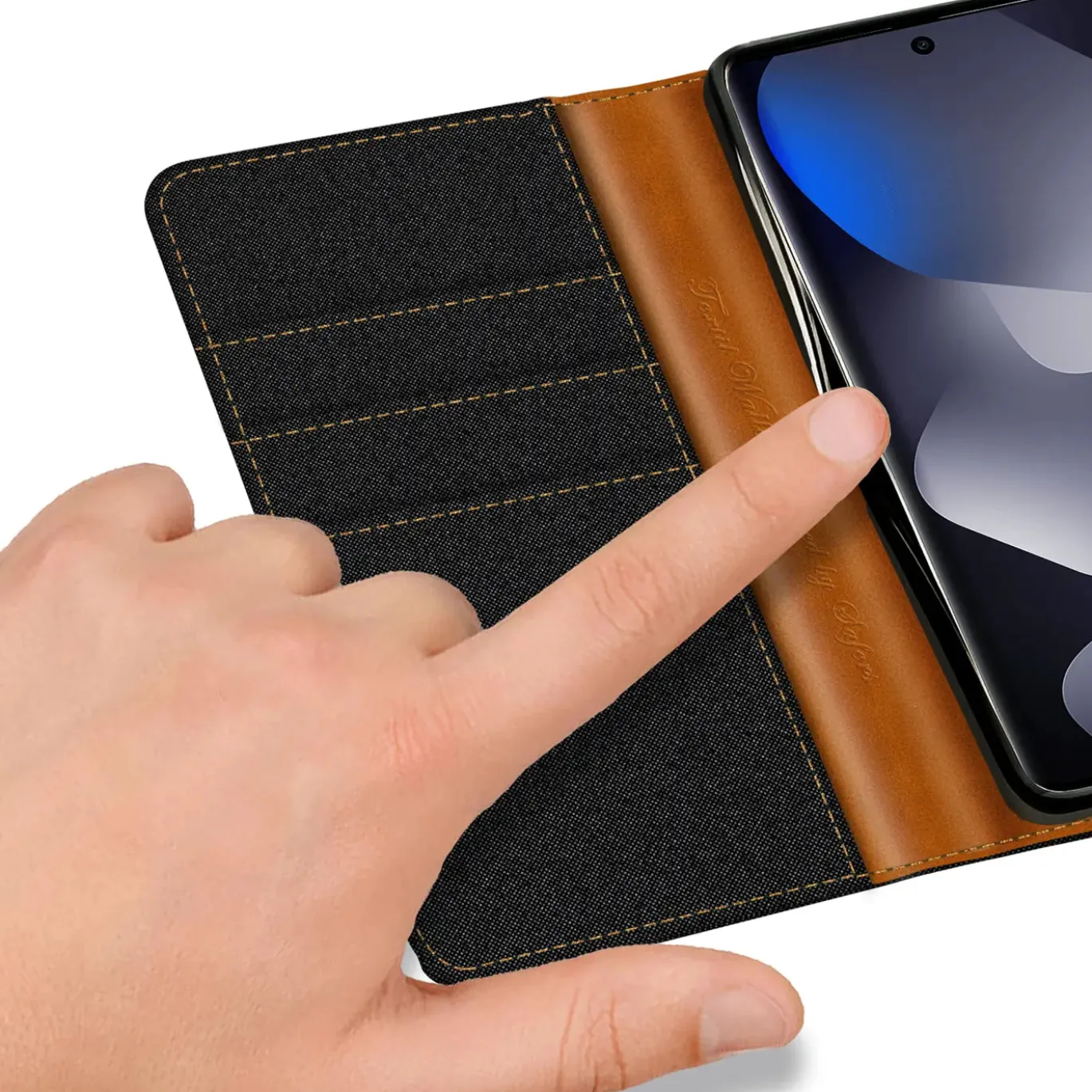 Textil Klapphülle für Xiaomi Redmi Note 15 5G - Case im Jeanslook mit Kartenfächern