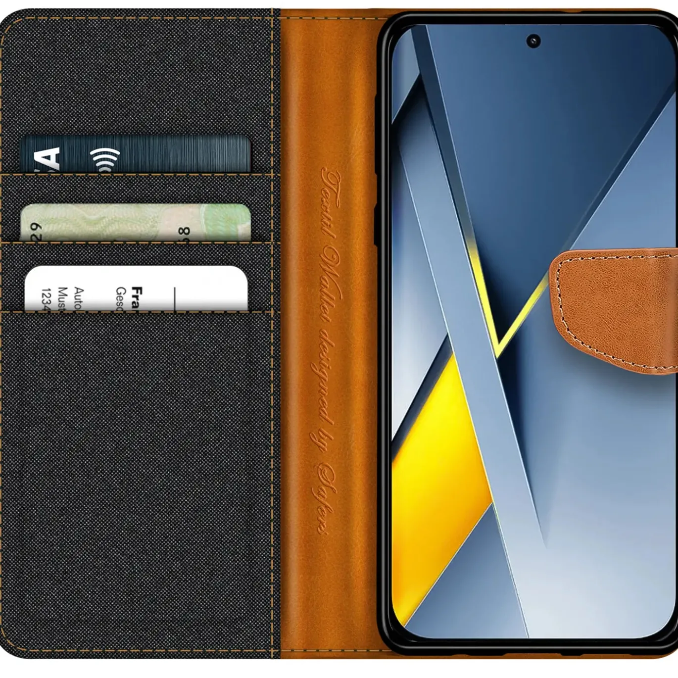 Textil Klapphülle für Xiaomi Poco F8 Pro - Case im Jeanslook mit Kartenfächern