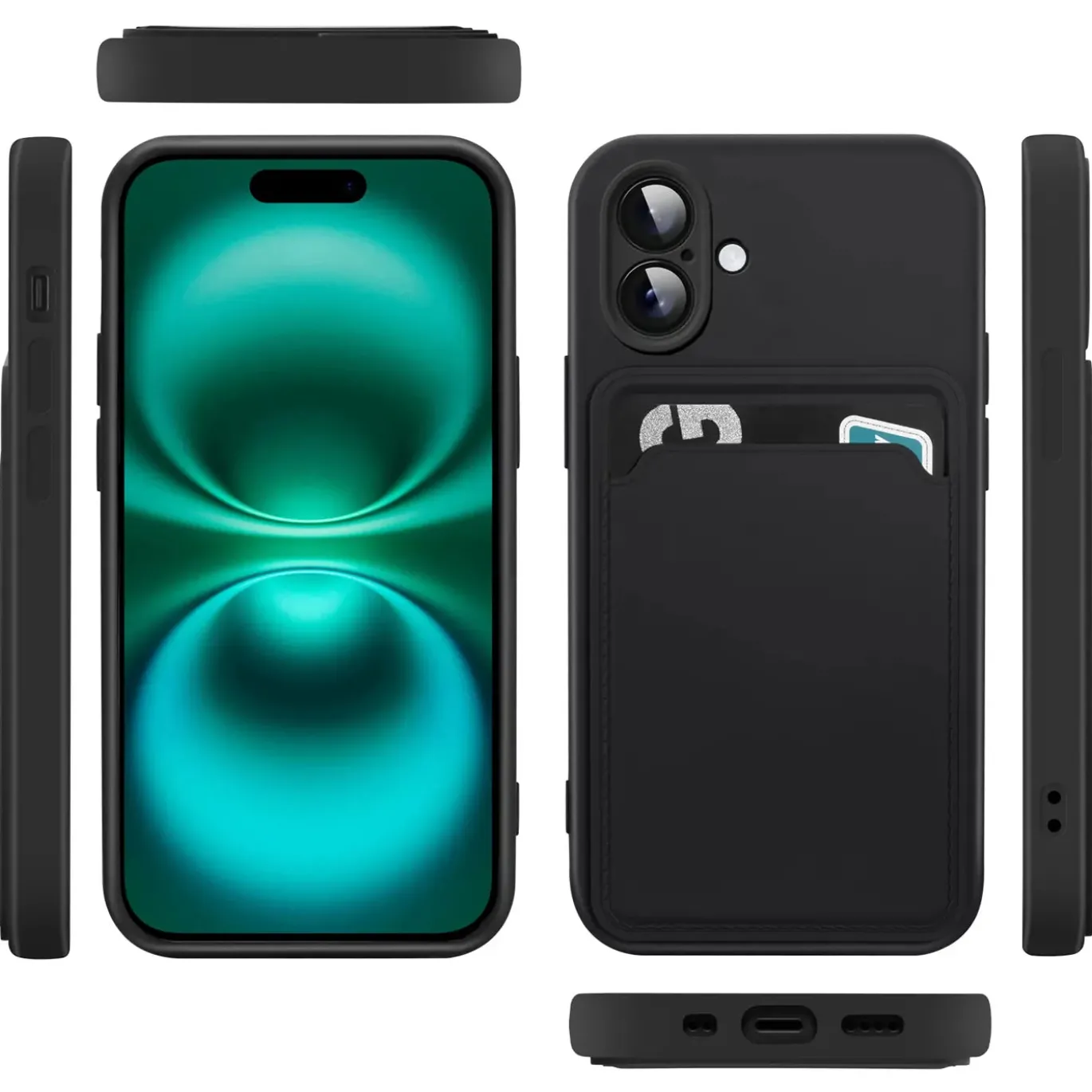 TPU Case für iPhone 17 - Slim Hülle mit Kartenfach & Mikrofaser-Inlay