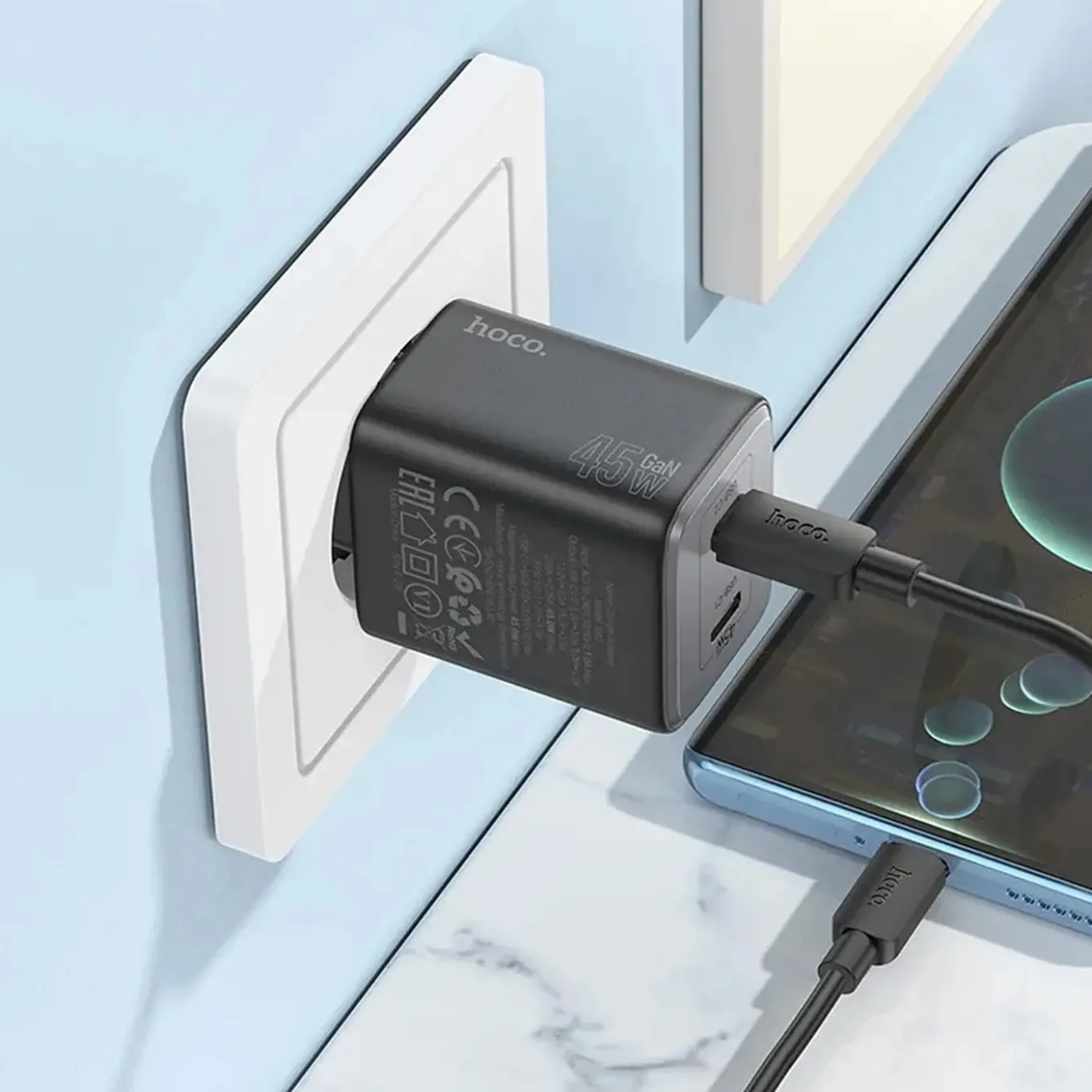 45W GaN Schnellladegerät USB-C & USB-A 3.0 Fast Charger Netzteil