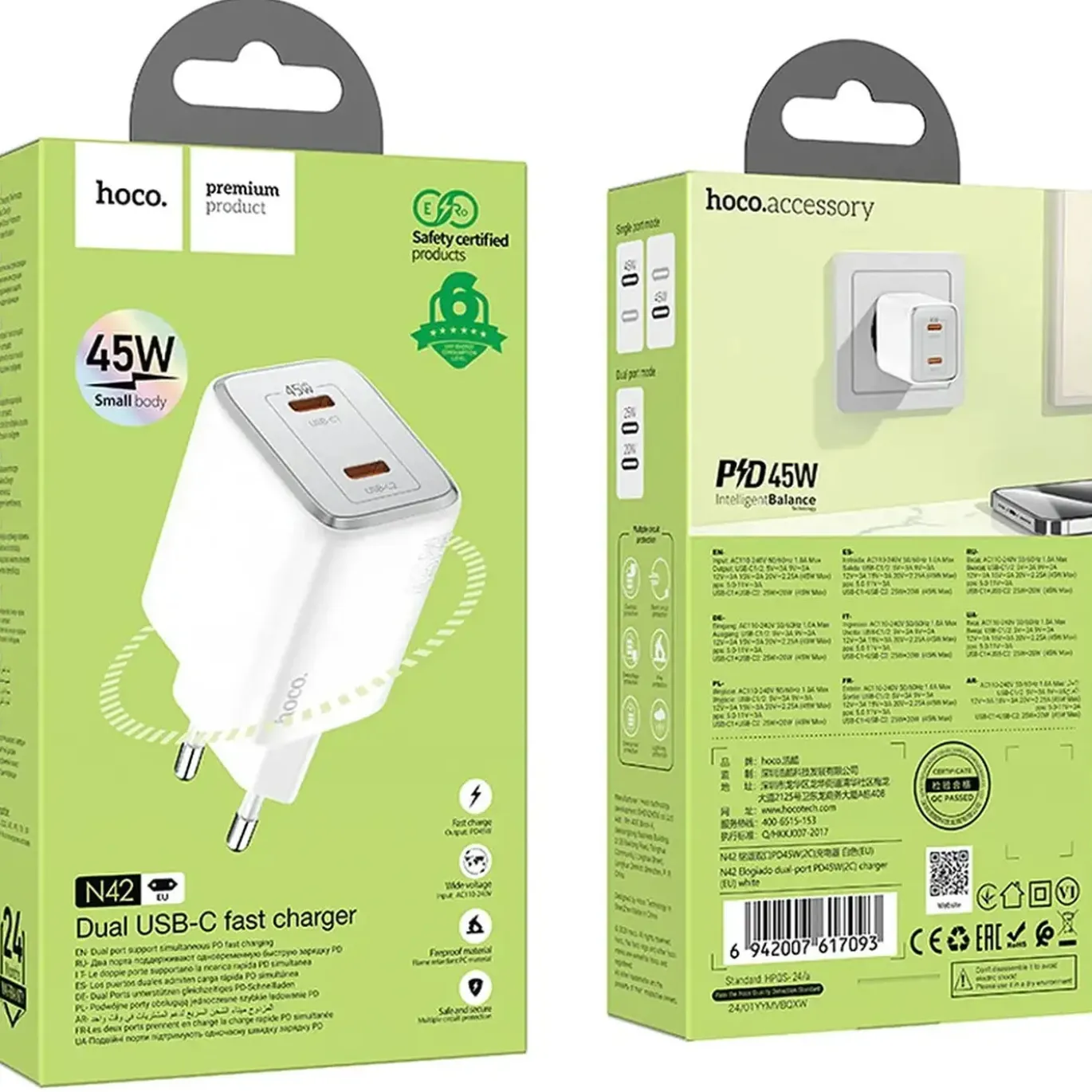 45W GaN Schnellladegerät USB-C & USB-A 3.0 Fast Charger Netzteil