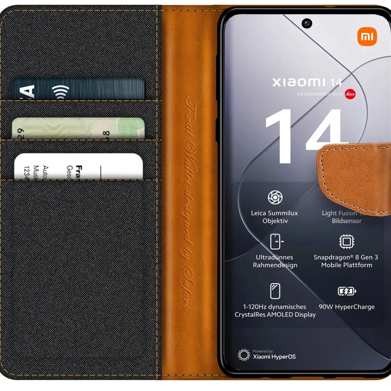 Xiaomi 14 - Jeanslook Klapphülle mit Kartenfach