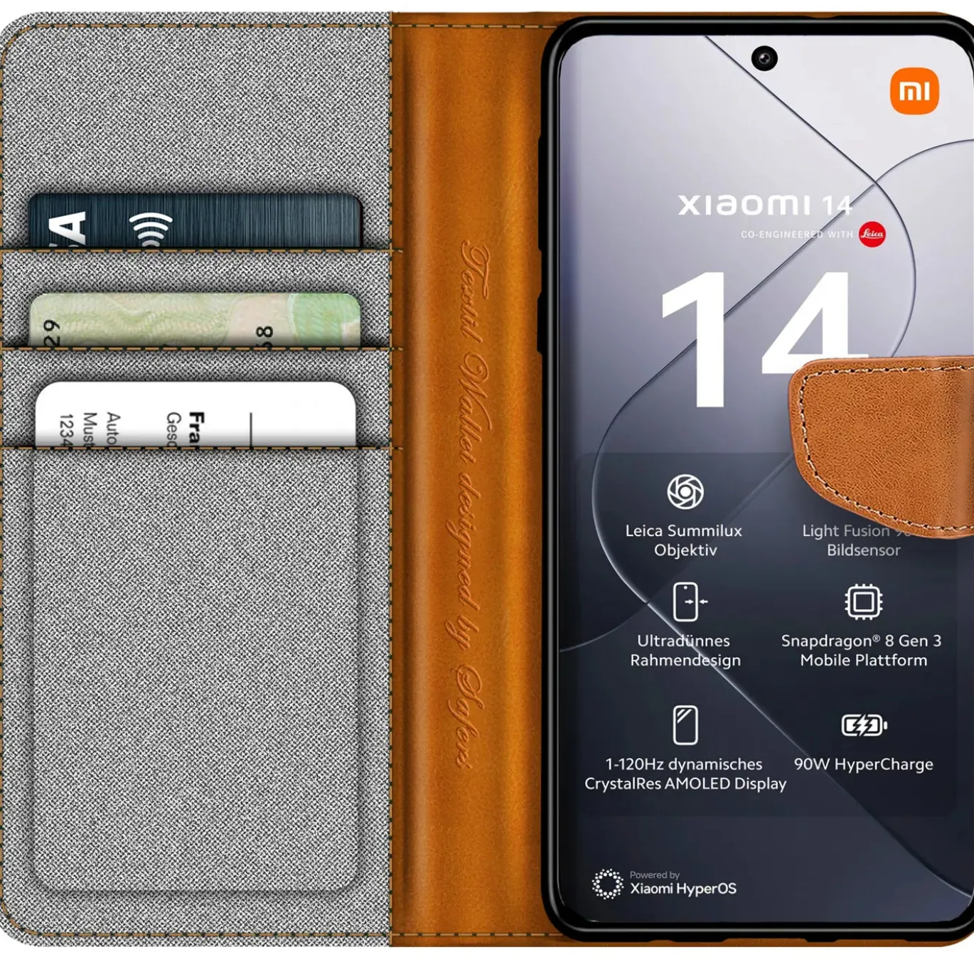 Xiaomi 14 - Jeanslook Klapphülle mit Kartenfach