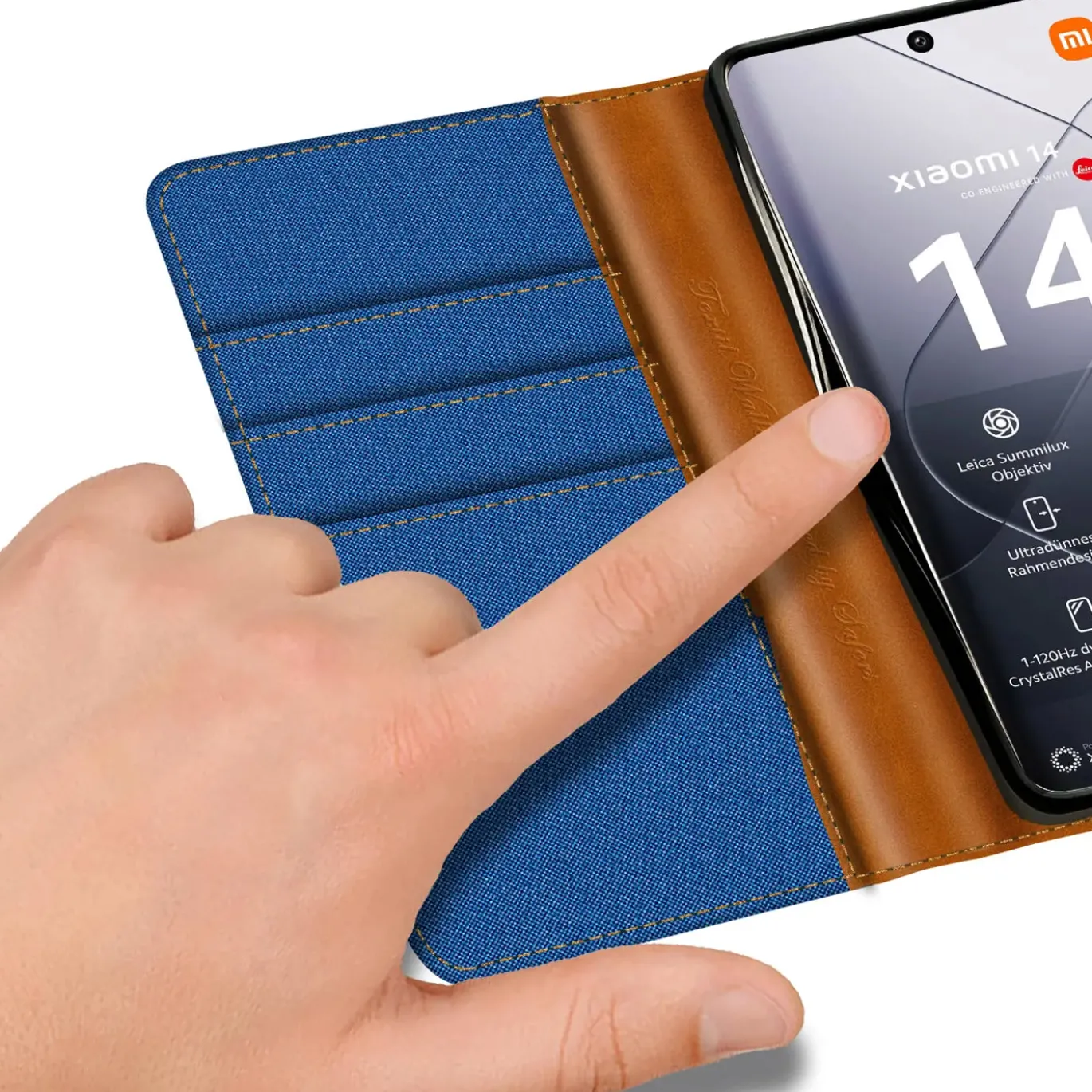 Xiaomi 14 - Jeanslook Klapphülle mit Kartenfach
