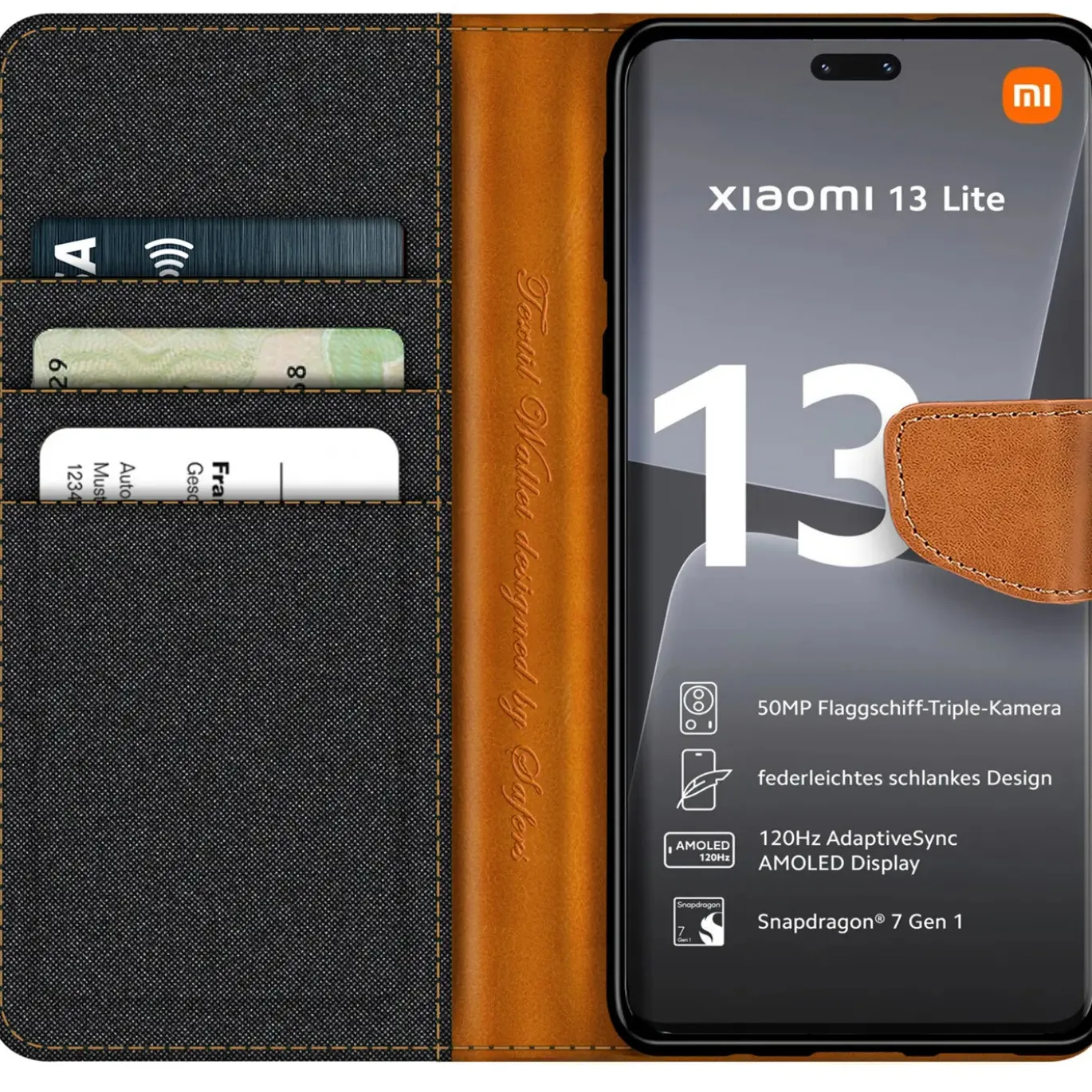 Xiaomi 13 Lite - Jeanslook Klapphülle mit Kartenfach
