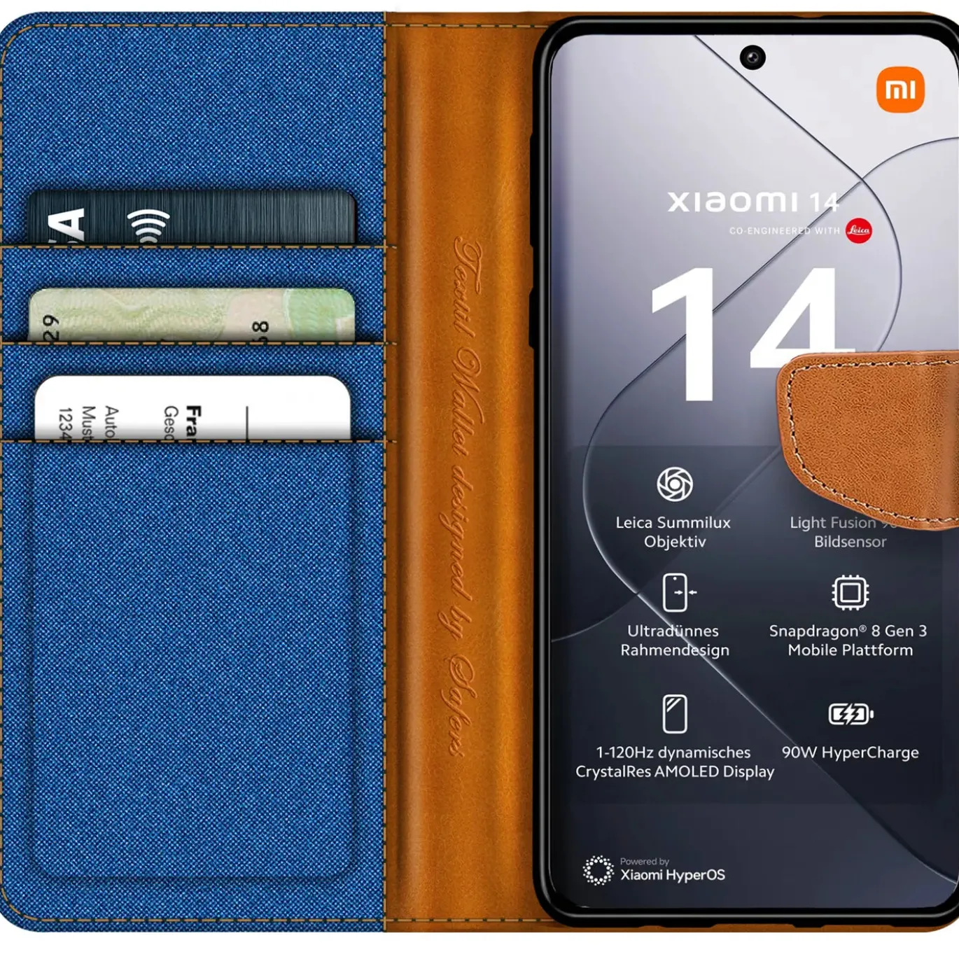 Xiaomi 14 Pro - Jeanslook Klapphülle mit Kartenfach
