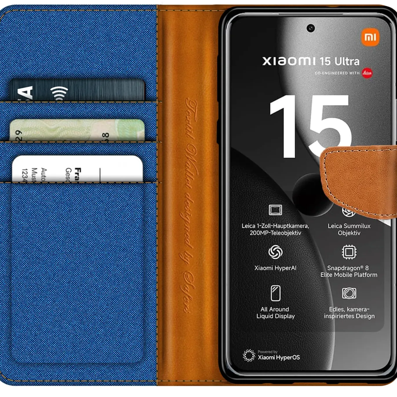 Xiaomi 15 Ultra - Jeanslook Klapphülle mit Kartenfach