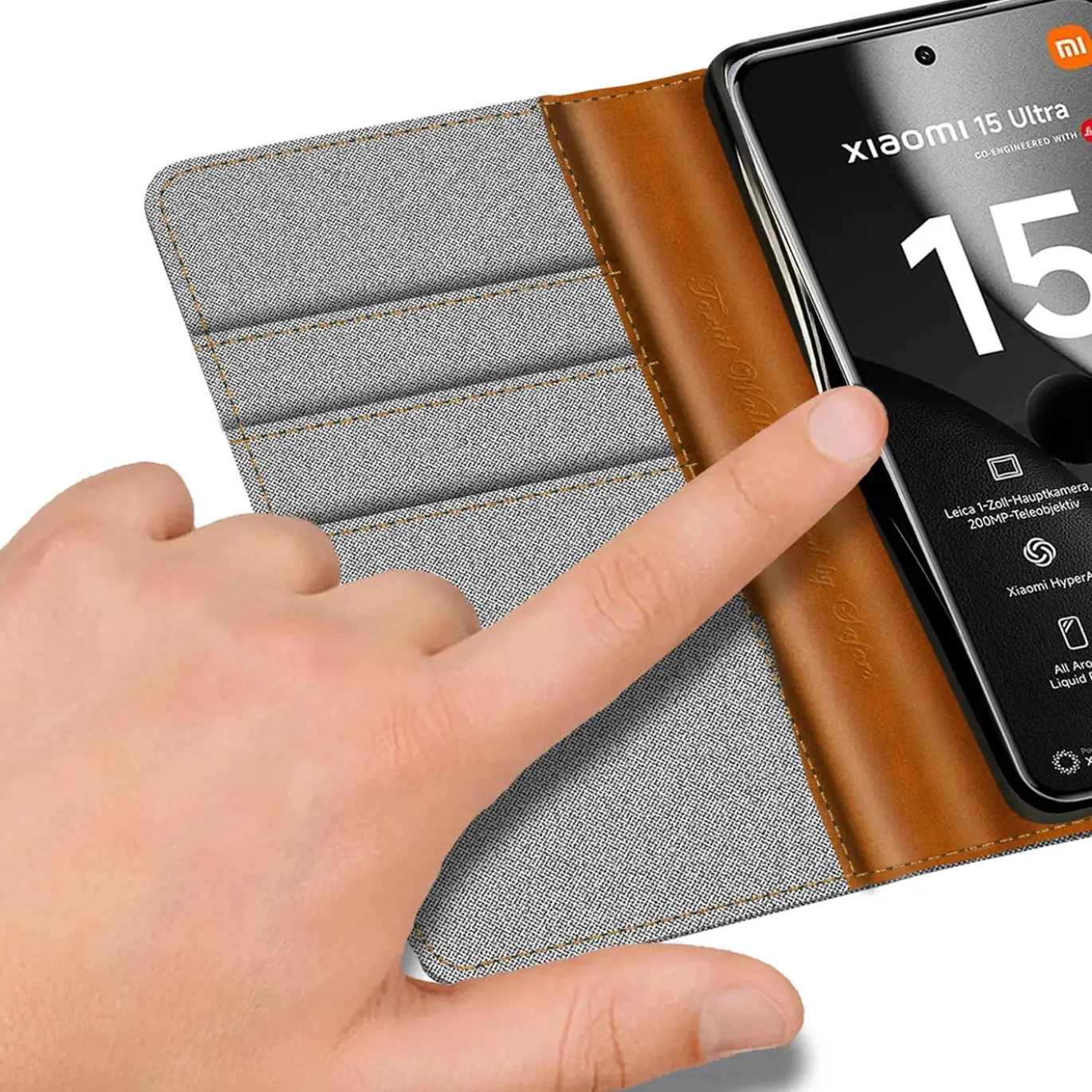 Xiaomi 15 Ultra - Jeanslook Klapphülle mit Kartenfach