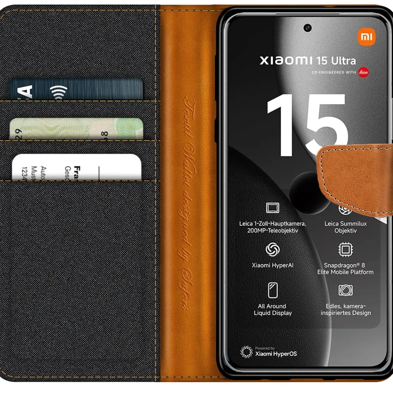 Xiaomi 15 Ultra - Jeanslook Klapphülle mit Kartenfach